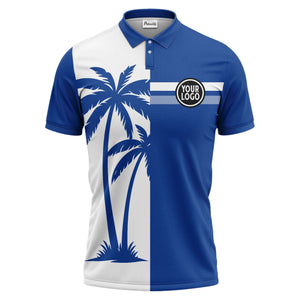 black white palm trees & stripes modern hawaiian polo shirt
