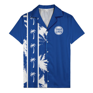black white palm trees & vertical stripes graphic hawaiian shirt for men