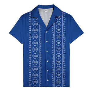 circular logo & fish symbols black hawaiian shirt for men