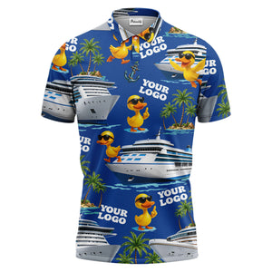 cruise ship & sunglasses ducks cartoon islands polo shirt for men
