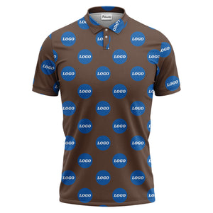 custom color logo polo shirt | bold branded repeating pattern