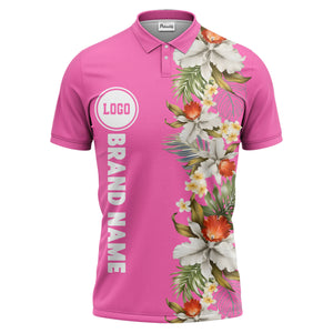 custom color tropical floral polo shirt | orchid & plumeria exotic all-over print