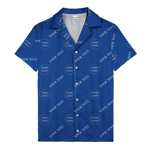 custom logo & text repeat black hawaiian shirt for personalized branding