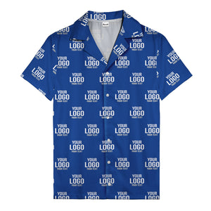 custom logo text repeat pattern black hawaiian shirt for men