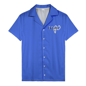 custom logo typography on solid black minimalist modern hawaiian shirt