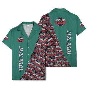 custom logo & vertical text repeat pattern hawaiian shirt