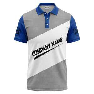 diagonal stripe monogram logo gray white black corporate polo shirt