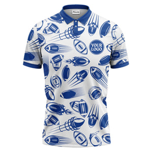 dynamic footballs & speed lines graphic black white sports polo shirt