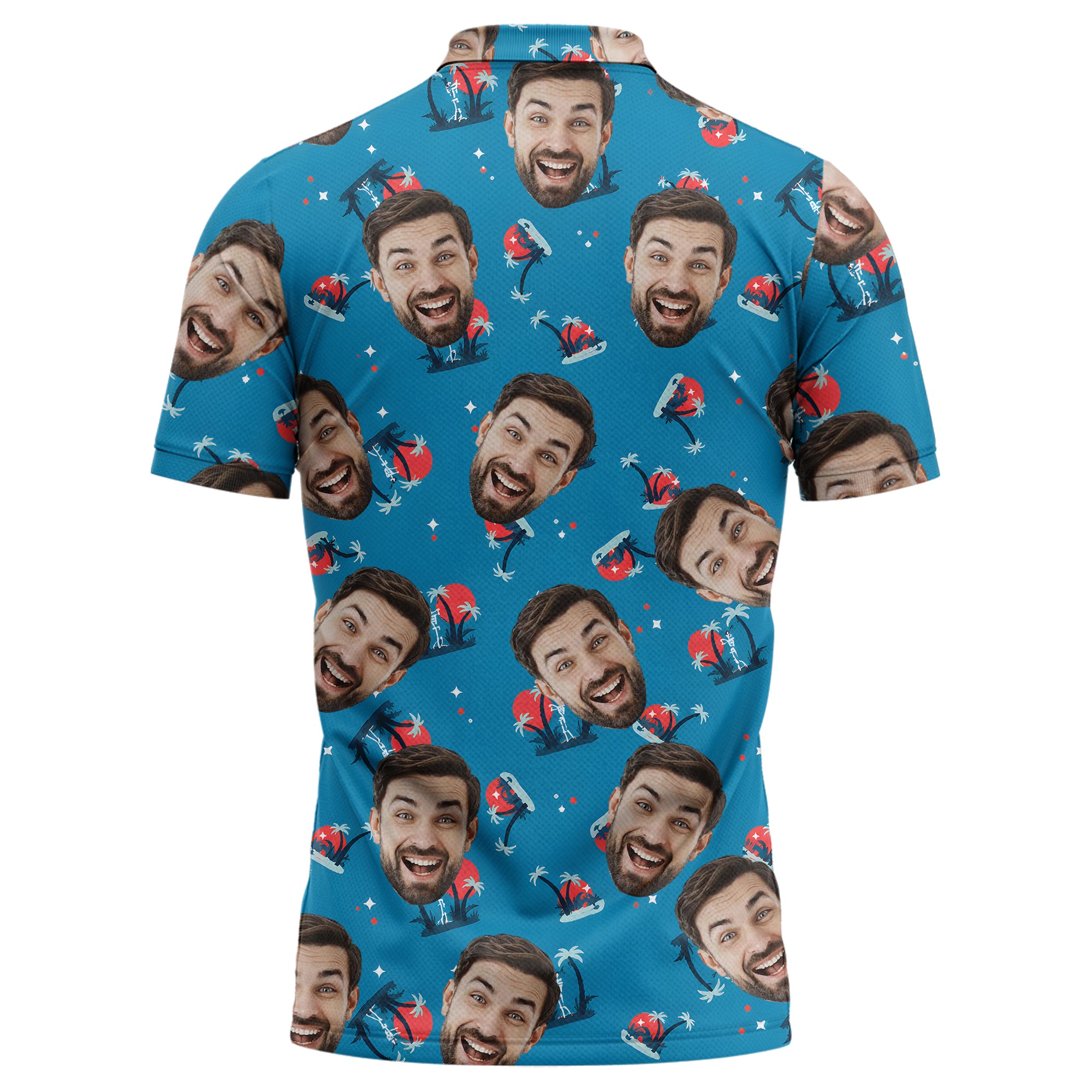 Custom Face Tropical Island Polo Shirt – Personalized Photo Vacation Polo for Men