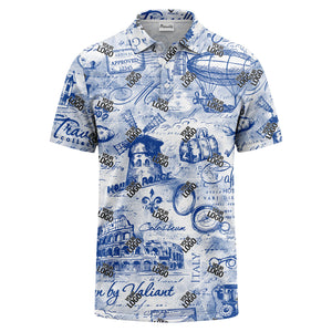 eiffel tower & airship sketched landmark polo shirt for men