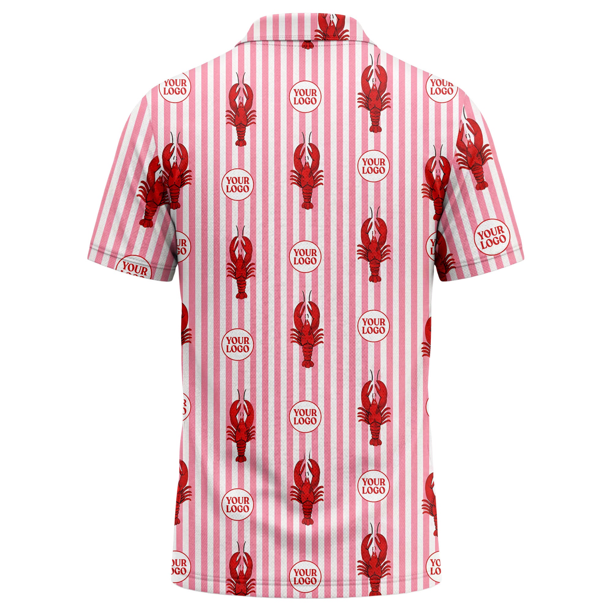 Custom Name & Logo Pink Lobster Stripe Polo Shirt – Seafood Restaurant & Team Uniform