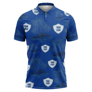 island oasis palm trees & shield logos navy blue tropical polo shirt