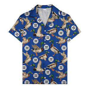 mallard ducks in flight hawaiian shirt with custom logo repeat pattern men's