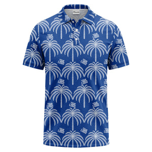 monochrome palm tree logo repeat hawaiian graphic polo shirt