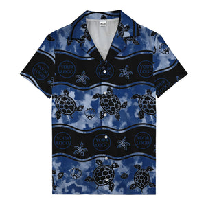 monochrome sea turtles & starfish repeat pattern hawaiian shirt for men