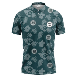 illustrated monochrome tropical flowers and leaves polo shirt for men