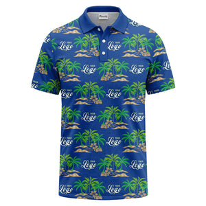 palm trees island scene repeat graphic polo shirt for men