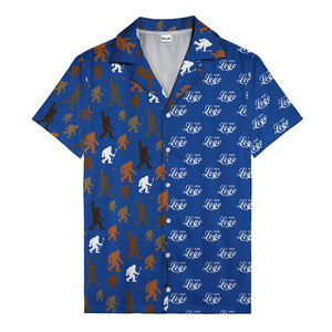 sasquatch golfers swinging clubs cartoon black hawaiian shirt for men