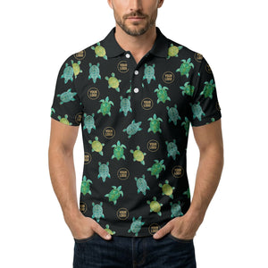 sea turtle repeat black teal golf polo shirt for men