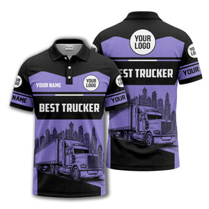semi-truck cityscape graphic polo shirt for trucker pride