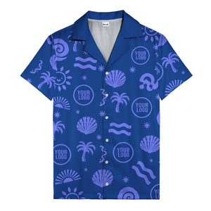silver palm trees seashells sun waves vintage cartoon hawaiian shirt