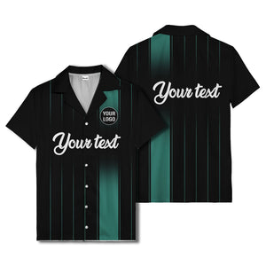vertical black & white stripe custom logo hawaiian shirt