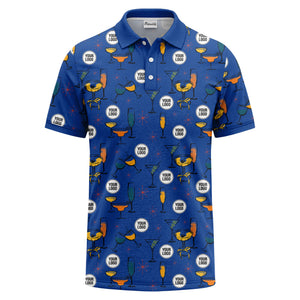 vintage illustrated martini & champagne glasses repeat polo shirt for men