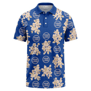 watercolor cherry blossom custom logo repeat polo shirt in black