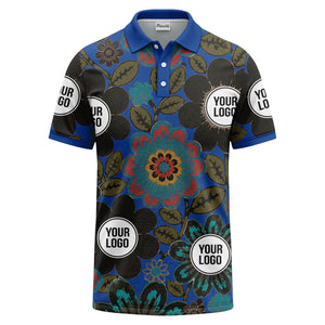 watercolor floral burst and olive leaves polo shirt for men