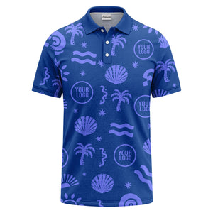 watercolor palm trees seashells waves polo shirt for beach vacation