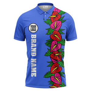 anthurium & emerald leaf stripe coral red polo shirt for men