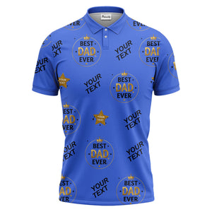 best dad ever crown & stars repeat pattern black gold polo shirt