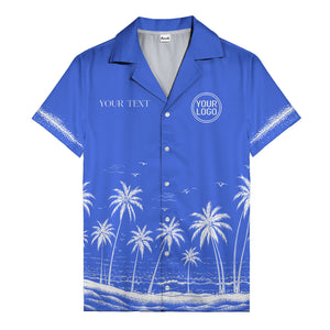 black and white palm trees & seagulls coastal scene hawaiian shirt