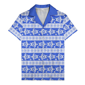 black sea turtles & white floral repeat hawaiian shirt for men