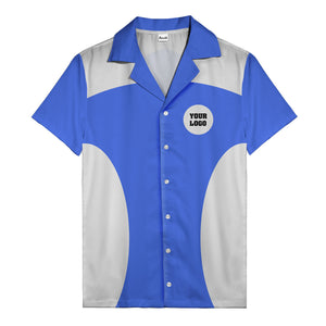 black silver geometric bowling hawaiian shirt with custom logo patch