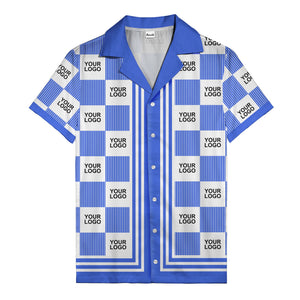 black white checkerboard barcode logo customizable hawaiian shirt