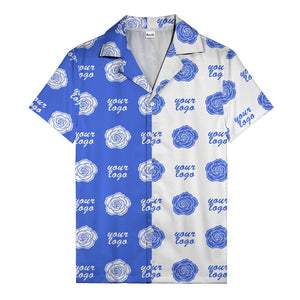 black white rose & custom logo repeat graphic hawaiian shirt