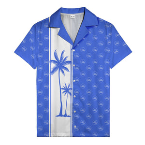 black white vertical palm trees & custom logo repeat hawaiian shirt
