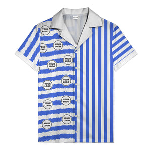 bold black-white stripe & circular logo hawaiian shirt