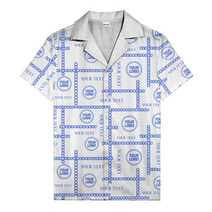 chain link grid custom logo text monochrome black white hawaiian shirt