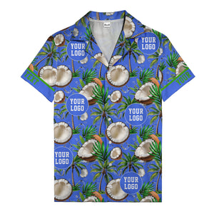 coconut palms & ice cubes on black beach photo hawaiian shirt for men
