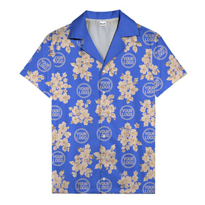 cream floral bouquets & gold circular logos watercolor hawaiian shirt