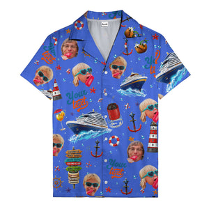 cruise ship faces & cocktail signs cartoon hawaiian shirt