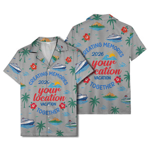 cruise ship & palm fronds watercolor vacation memories hawaiian shirt