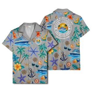 cruise ship palm trees starfish watercolor hawaiian shirt