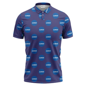 custom color logo polo shirt | bold branded repeating pattern
