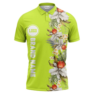 custom color tropical floral polo shirt | orchid & plumeria exotic all-over print