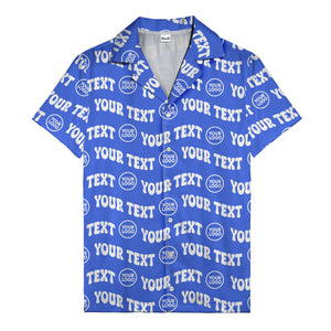 custom logo & repeat text black hawaiian shirt for men