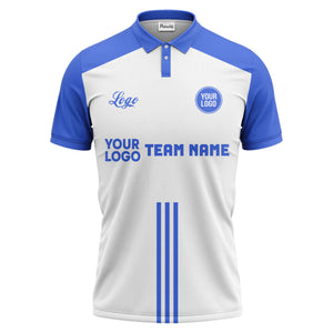 custom logo & team text white black sports jersey polo shirt for men