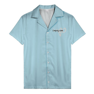 custom logo typography on solid black minimalist modern hawaiian shirt